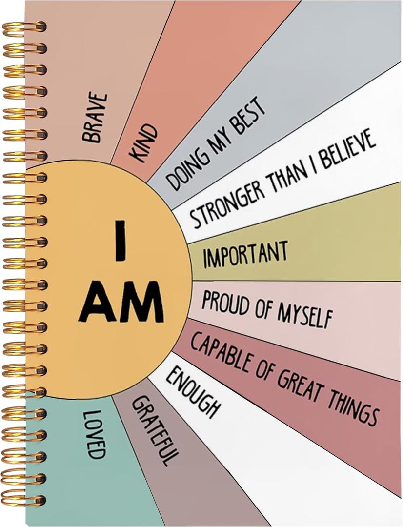 BearCake Positive Affirmations Gifts, Inspirational Motivational Notebook Journal, Boho Sunshine Notebook Journal, Inspirational Gifts for Women, I am Brave Kind Hardcover Spiral Notebook 5.5x8.3