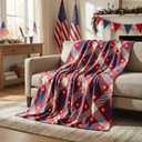 Horaldaily 4th of July Buffalo Plaid Stars Flannel Throw Blanket 60x80