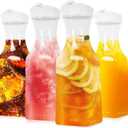 Set of 4 Plastic Carafe with Lid, 1 Liter Mimosa Bar Supplies, Large Square Base Juice Containers, Water Bottle, Milk Container, Clear Beverage Containers for Fridge