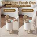 Motion Senor Bathroom Trash Can with Lid, 2.38 Gal Mini Garbage Can, Smart Automatic Touchless Open, Round Decorative Trashcan with legs and Wood Grain Top, for Kitchen Bedroom Office, Plastic, White