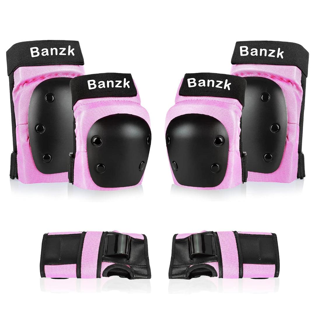 Adult/Child Knee Pads Elbow Pads Wrist Guards 3 in 1 Protective Gear Set for Skateboarding Inline Roller Biking Roller Skating Cycling Outdoor Sports Pink, Large