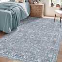 SERISSA Area Rug 4x6 Boho Rugs for Bedroom, Washable Non-Slip Living Room Rugs, Ultra Soft Print Distressed Low-Pile Throw Rug Blue Grey Carpet for Nursery Dorm Kitchen Living Room Decor