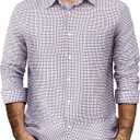 Mens Gingham Button Down Shirt Long Sleeve Dress Shirts Business Casual Shirts with Pockets (White, XXL)