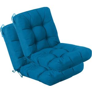 QILLOWAY Outdoor Seat/Back Chair Cushion Tufted Pillow, Spring/Summer Seasonal Replacement Cushions - Set of 2 (Peacock Blue)