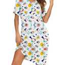 YYA Loose Nightgowns for Women Short Sleeve Sleepwear V Neck Nightshirt with Pockets Soft Pajama Dress White Print S (White, S)