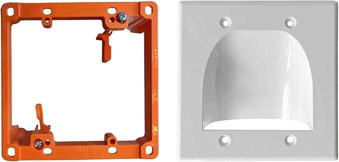 BestMounts - 1 Pack In Wall Cable Management Kit - Recessed Wall Plate Cable Pass Through Pair with Single Gang Low Voltage Mounting Bracket - TV Cord Hider for Wall Mounted TV ETL Listed
