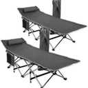 Zone Tech Folding Outdoor Travel Cot-Classic Grey Premium Quality Lightweight Portable Heavy Duty Adult and Kids Travel Cot with Large Pocket-Perfect for Hiking, Camping, and Outdoor Activity (2pack)