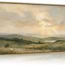 Large Framed Vintage Rustic Landscape Wall Art, Green Hills Canvas Print