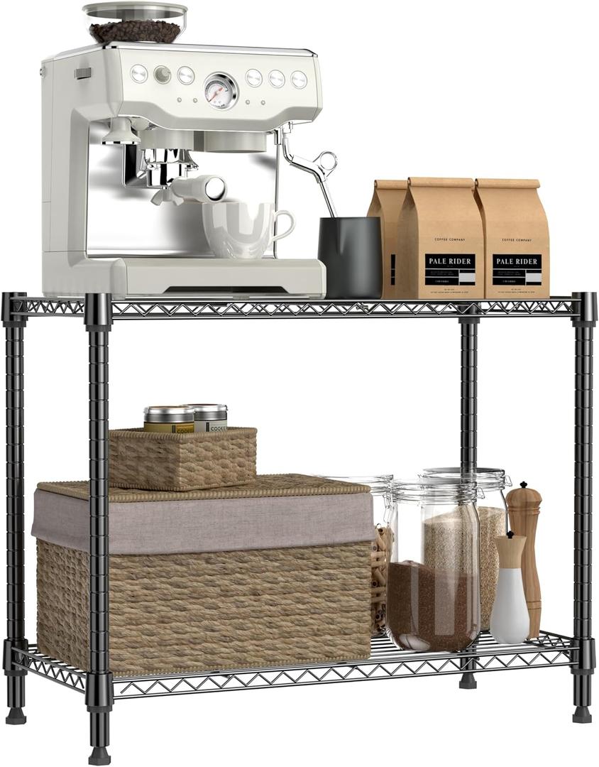 2 Tier Adjustable Metal Storage Shelving Unit, Heavy Duty Wire Rack Organizer for Kitchen, Living Room or Office, 220 lbs Capacity, 27.6 W x 11.8 D x 23.4 H, Black