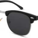 Pro Acme Semi-Rimless Polarized Sunglasses UV 400 Protection for Women Men (B2 Black/Silver Rimmed)
