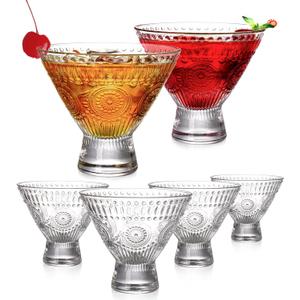 Kingrol 6 Pack Stemless Martini Glasses, Cocktail Glasses, 8 oz Glass Dessert Bowls, Mini Trifle Bowls, Perfect Glassware for Home Bar, Restaurant, Party