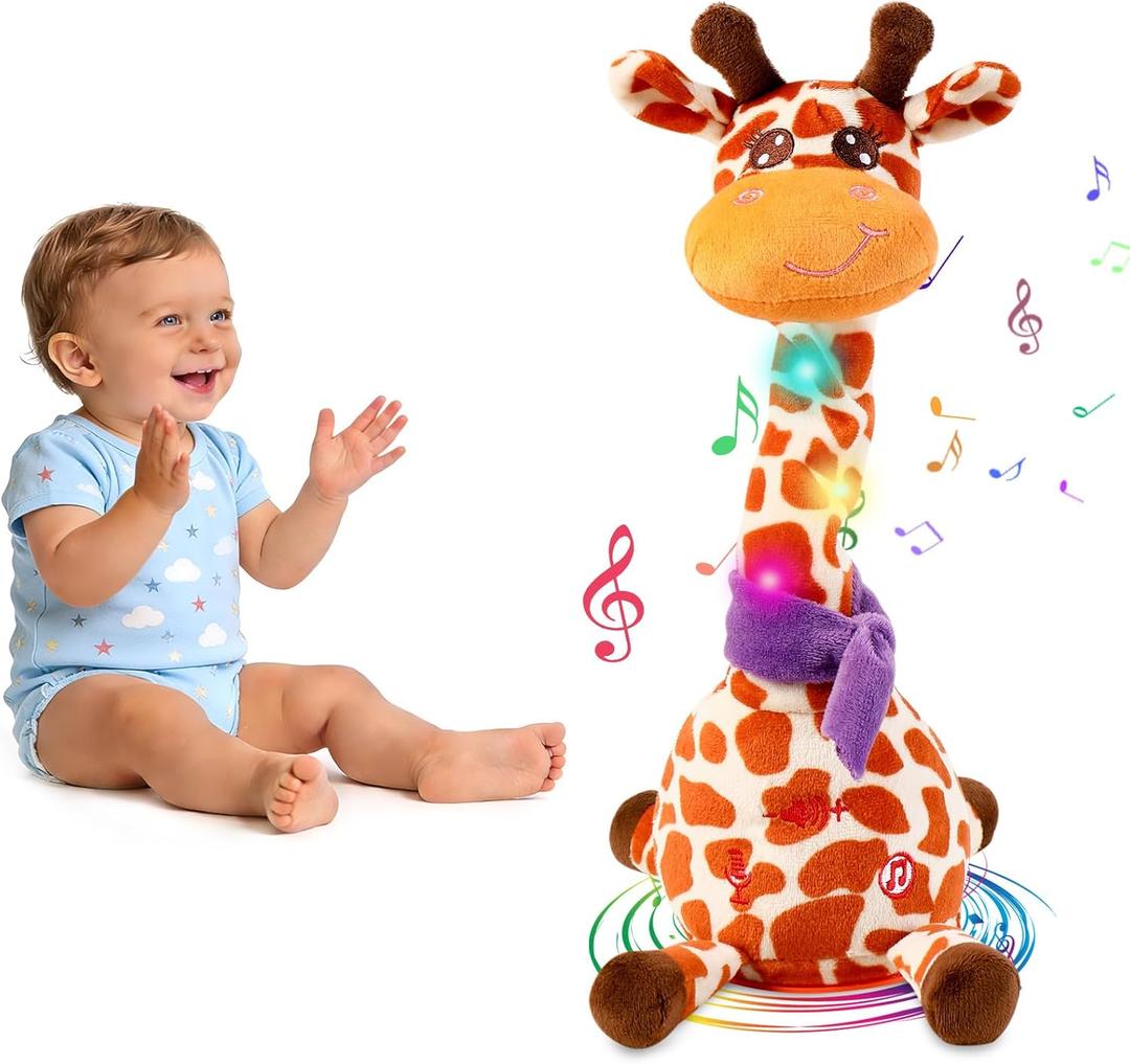 Dancing Talking Giraffe Plush Toy, Interactive Repeating Plush Toy that Mimics Your Words. Glowing Electric Giraffe Gifts with 10 Built-in Kids melodies, Ideal for Toddlers Aged 1-3.