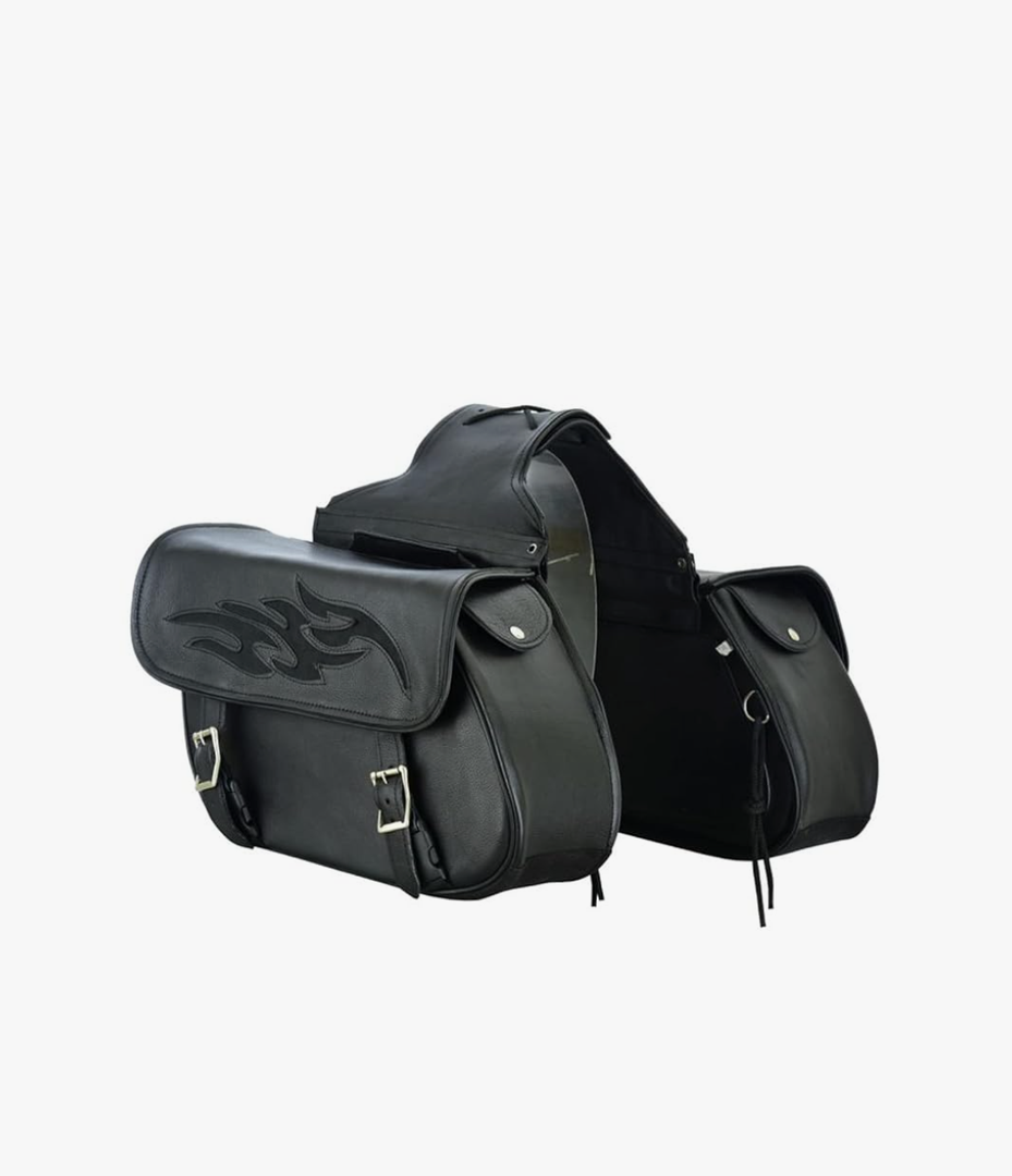 GARGOYLE BELLS Motorcycle Saddle Bags Leather Motorcycle Luggage Bag with Gun Holsters For Softails Sportsters and Choppers Waterproof Luggage Bags For Motorcycle