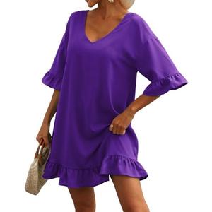 LuckyMore Women's Beach Swimsuit Cover Ups Ruffle Bathing Suit Swim Coverup Dress Swimwear, Size: S, Purple