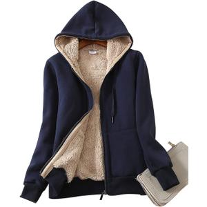 Yeokou Women's Casual Full Zip Up Sherpa Lined Hoodie Sweatshirt Jacket Coat (Darkblue)