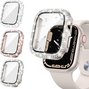 Tensea [3Pack for Apple Watch Screen Protector Case SE 2nd Generation 6 5 4 40mm Accessories, iWatch Diamond Bumper Case Built-in Tempered Glass Film, Protective Bling Face Cover for Women, 40 mm (Clear/Rose Gold/Starlight)