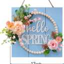 Idyllic Hello Spring Sign Wreath for Front Door, Artificial Flower Wreath with Hello Spring Wooden Sign for Farmhouse Wall Wedding Decor Window Front Porch Decor (Blue)