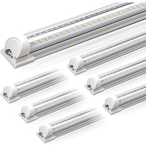 Barrina LED Shop Lights, 5FT, 50W, 6500LM, 5000K, Clear Cover T8 V-Shape Light Fixture, Linkable Shop Lights for Garage, Workshop, Warehouse, Basement, ETL Listed, 6 Packs