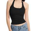 Halter Tank Tops for Women Double Lined Backless Going Out Tops Trendy Y2K Summer Shirt (Black)