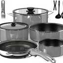 Pro DUXANO 12PC Nonstick Pots and Pans Set&Hybrid 3-Ply Stainless Steel Skillet, High Heat Sear&Fry, 2-Layer Ceramic Induction Cookware, 9H Scratch-Resistant&Anti-Warp,PFAS Free,All Cooktop/Dishwasher (Charcoal Gray)