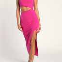 Pink Queen Women's One Shoulder Sleeveless Cutout Side Slit Bodycon Maxi Long Dress (S)