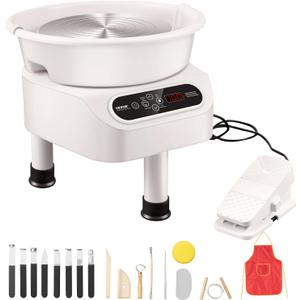 VEVOR Pottery Wheel Direct Drive 350W, 10 inch Ceramic Forming Machine with LCD Touch Screen Foot Pedal 50-300RPM Adjustable Speed, 18PCS Accessory Tools Kit for Adults Beginners, Craft Gift, White