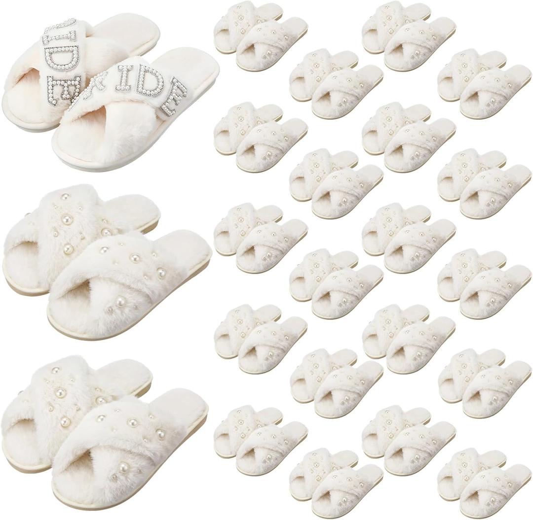 Cuffbow 24 Pairs Bridesmaid Slippers Bulk for Wedding Women Fuzzy Bride Slipper Bridal Shower Gift for Bachelorette Party