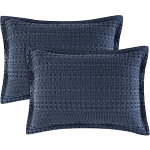 PHF 100% Cotton Ruffle Waffle Pillow Shams King Size, 2 Pack 20" x 36" Soft Skin-Friendly Pillowcases, No Filling, Aesthetic Home Decor, Breathable Waffle Weave Bed Pillow Covers, Indigo