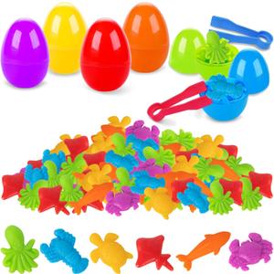 54Pcs Easter Eggs Prefilled Plastic Easter Eggs with Counting Ocean Toys Inside Filled, Toddler Preschool Learning Activities Toys for Kids Easter Basket Stuffers Egg Fillers Gifts (Ocean)