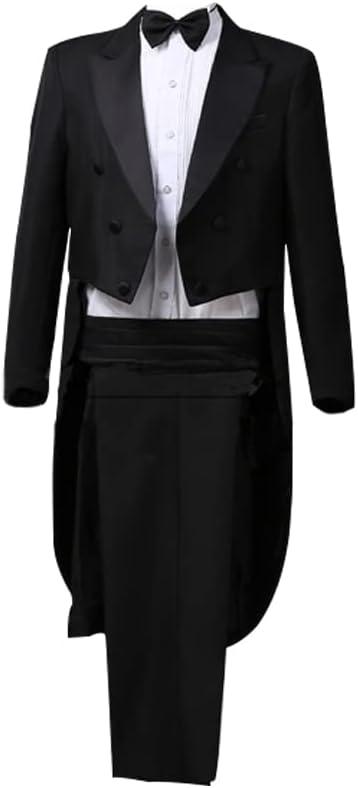 Men Tuxedo Suits Slim Fit Formal Magician Costume Tailcoat Jacket Musician Blazer Coats Prince Party Blazer Embroidery Court (Medium, Black)