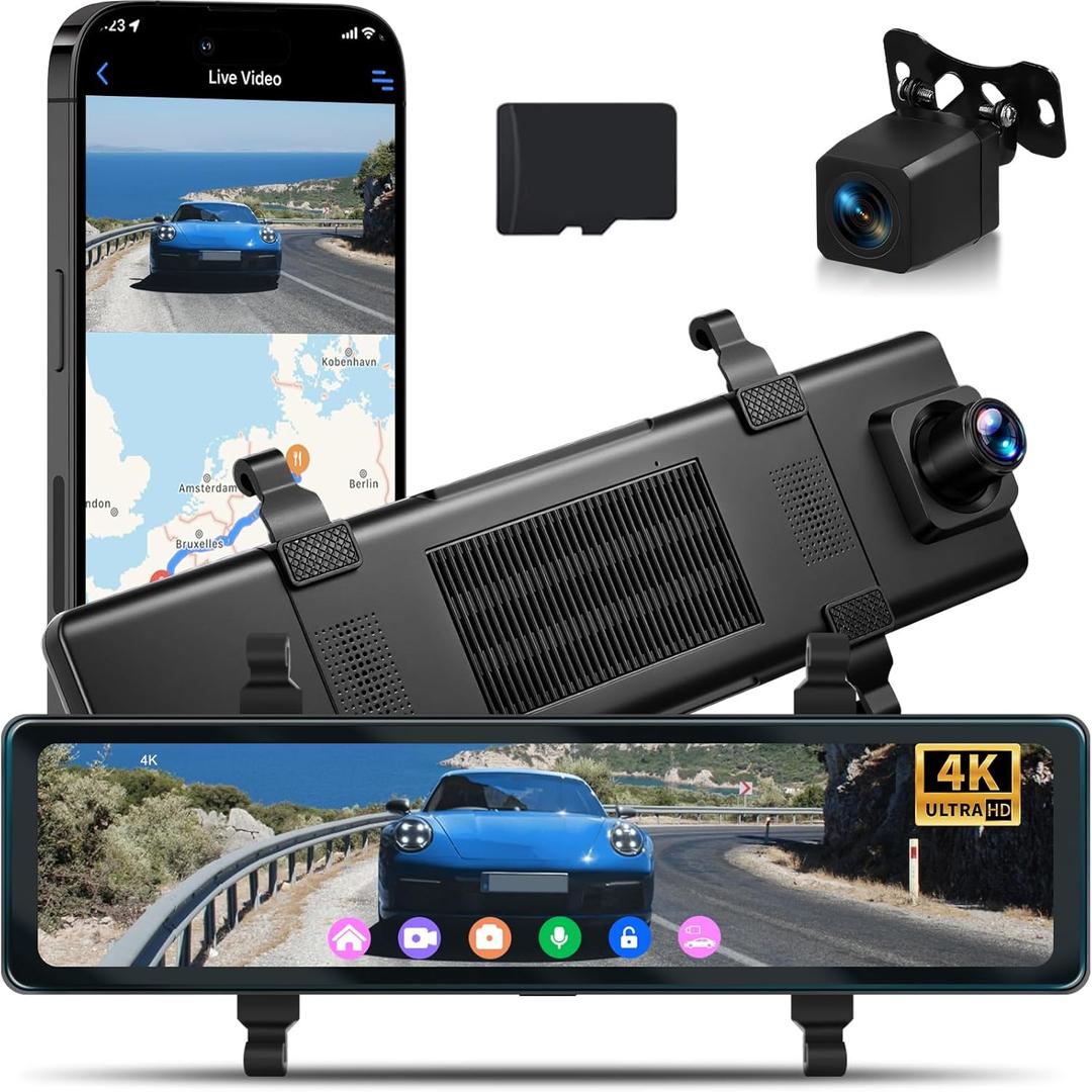 NHOPEEW 4K HD Rear View Mirror Camera with WiFi & APP Control - 11.26 Inch Touchscreen Mirror Dash Cam Front and Rear - GPS/Night Vision/Loop Recording/G-Sensor/ADAS/BSD/LCA + Backup Camera