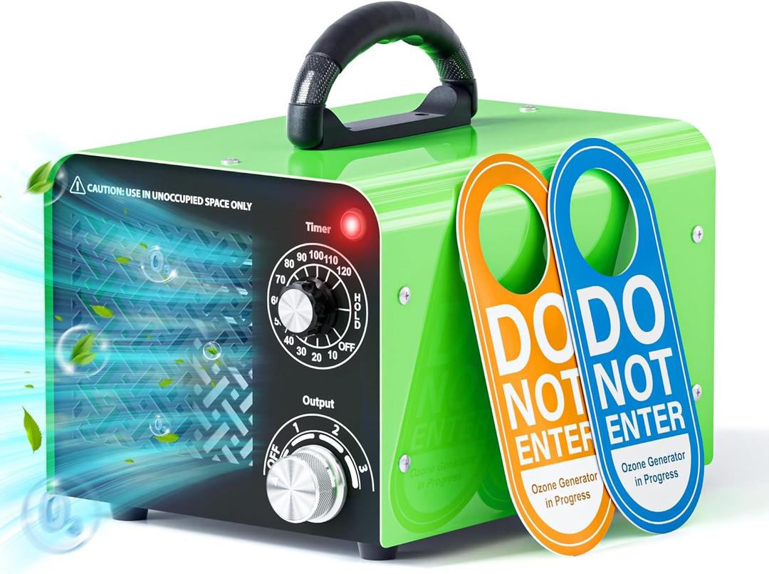 Ozone Generator 90,000mg, 3-Level Ozone Adjustment and Triple-Layer Ozone Output BoardOzone Machine for Areas Up to 5,500 sq. ft,Ozone Odor Eliminator for Home, Cars, Rooms, Smoke, and Pet (Green)