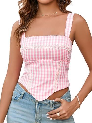 KUTUMAI 2025 Summer Gingham Bustier Sexy Square Neck Sleeveless Tank Top Going Out Corset Top for Women Extra Large 