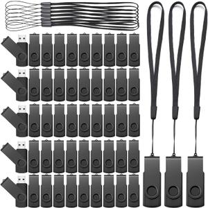 Aoriher 50 Pack USB 2.0 Flash Drives Bulk, Portable USB Thumb Drives with Lanyards, Swivel Flash Drives Thumb Drives for Office School Data Storage (Black, 2GB)