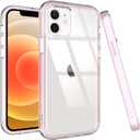 Puxicu Acrylic 2 in 1 for iPhone 12 CaseAnti-Yellowing, Military-Grade Protection, Drop Shockproof Slim Phone Cover for iPhone 12 Pro 6.1", Clear+Light Pink