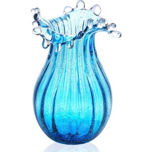 8inch Blown Glass Bubble Vase Collection Modern Art Flower Vase Decoration for Home Decor Living Room,Office,Centerpiece,Table and Wedding,Blue