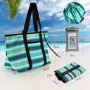 Beach Tote Bag for Women, Lightweight Foldable Waterproof Mesh Pool Bag (Tropical Striped)