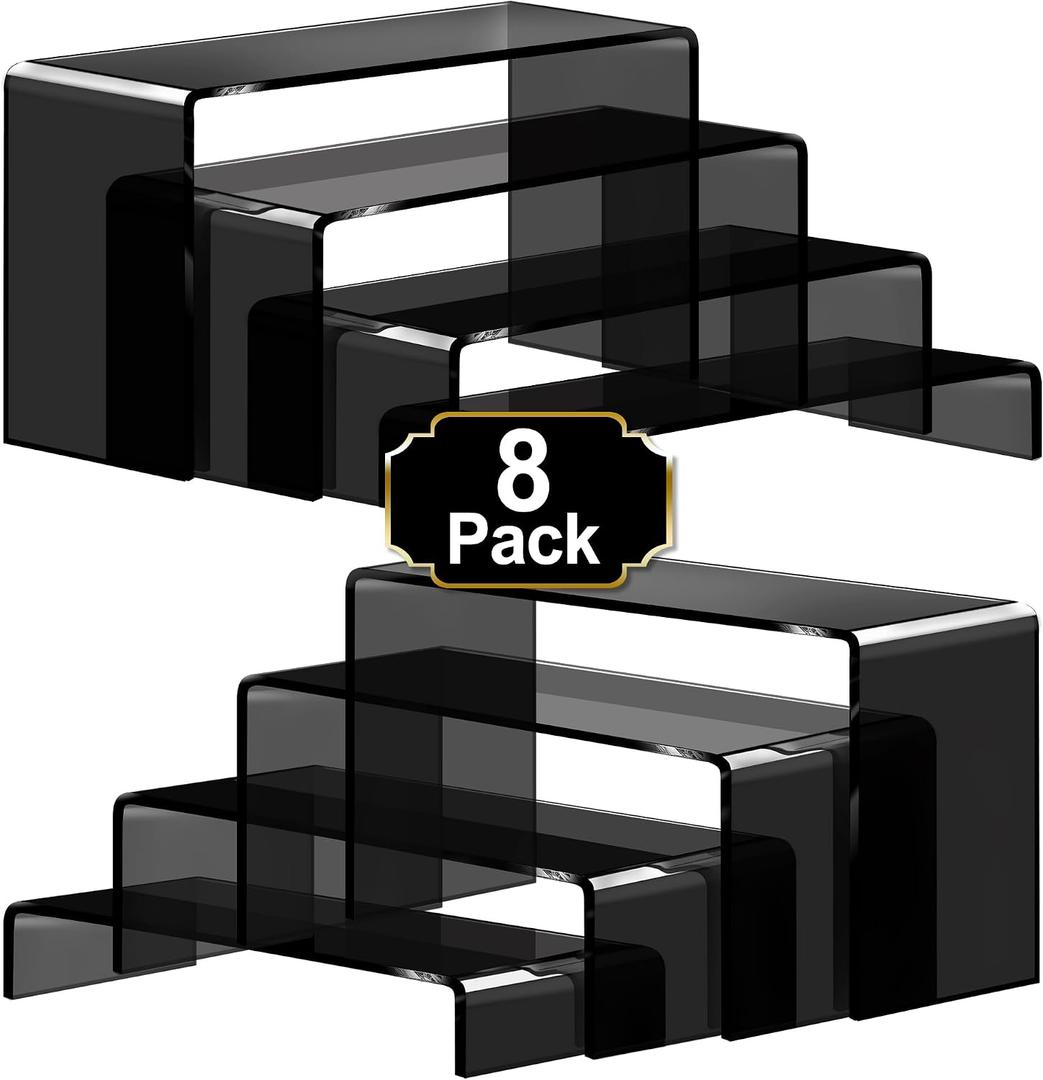 Aheroi Acrylic Risers, 8 Pcs 2 Set(7L~8L~9L) Display Risers, Black Arylic Display Stands Acrylic Shelf Riser, Display Holders for Vendor Events, Cupcake Stands, Toys Display Clear Shelves