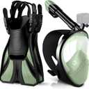 Odoland Snorkeling Packages, Full Face Snorkel Mask for Adults & Youth with Camera Mount, Adjustable Swim Fins, Anti-Fog Anti-Leak Diving Gear for Men Women Teens