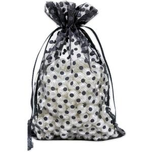 100-Pack 4x6 in Sheer Organza Gift Bags with Drawstring (Medium) - Polka Dot (Black/Black) - for Wedding Party Favors, Treats Mesh Pouch by The Display Guys