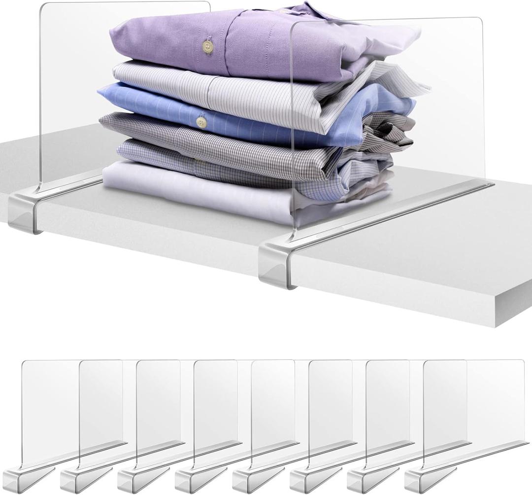 8 Pack Acrylic Shelf Dividers for Closet Organization, Clear Shelf Divider Fits Shelves of 0.4-1 Inch,Purse Organizer for Closet, Shelf Organizer, Closet Organizers and Storage (8)