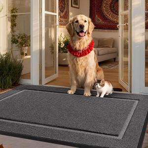 Large Front Door Mat Outside Entrance Indoor Doormat, 48" x 30" Outdoor Mats for Patio Waterproof, Outdoor Door Mats for Outside Entry, Indoor Rugs for Entryway, Sturdy Natural Rubber Entry Mat, Grey
