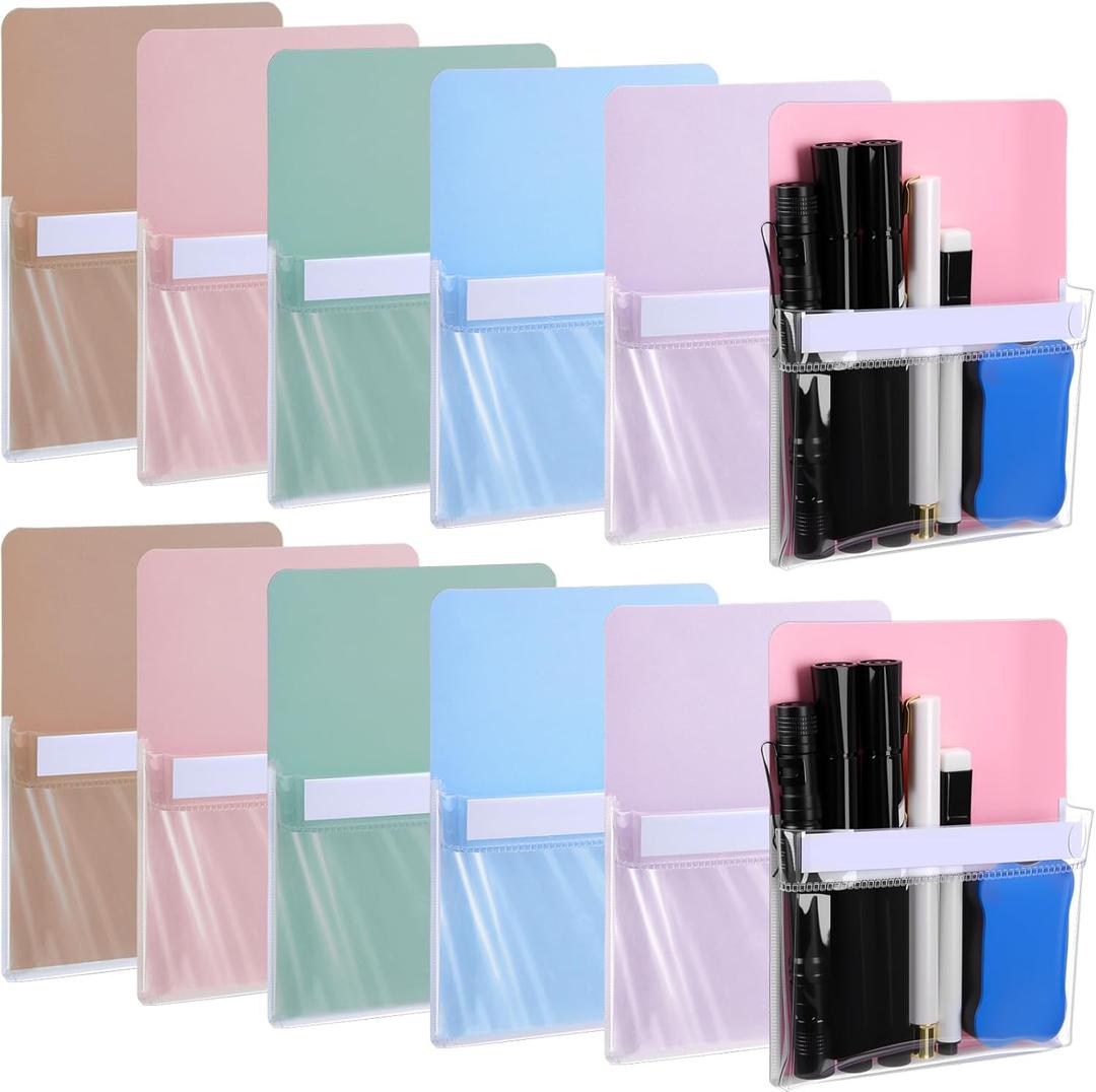 Sherr 12 Pcs Magnetic Pockets for Classroom 6.5'' X 4.7'' Magnetic Pouch Pen Marker Holders Dry Erase Marker Storage for Whiteboard Locker Accessories Refrigerator Home Wall(Macaron Color)