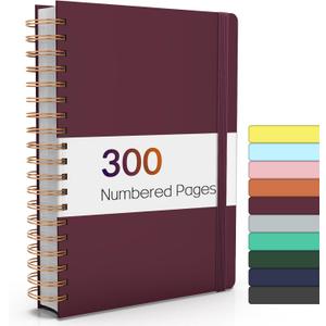 Forvencer Lined Spiral Journal Notebook with 300 Numbered Pages, B5 College Ruled Thick Journals for Writing with 100GSM Paper, Hardcover Notebooks with Contents for Work, School, Women, Men, Burgundy