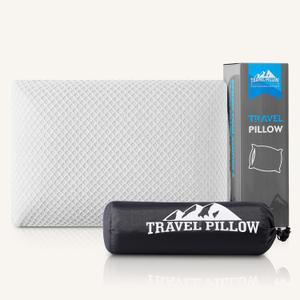 PEUJEW Travel Pillow Memory Foam Pillows, Camping Pillow-Compressible Medium Firm, Breathable Cover, Ideal Backpacking Hiking, Bed Pillows, Airplane and Car (White, L) (L-23.6*15.7in)