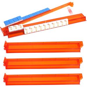 Mahjong Racks with Pushers Set of 4, All-in-one Integrated Tile Rack Combo, Premium Compact Plastic Mahjong Racks with Pushers for 166 PCS 1.2 Inch American Mahjong Tile, 17.8 x 3.1 x 1.2 inches
