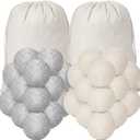 Roowest 56 Pieces Wool Dryer Balls Set 54 Reusable Wool Balls with 2 Muslin Bags Wool Laundry Balls Fabric Softener Ball Anti Wrinkle Anti Static Saving Energy and Time