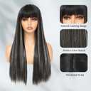 2 x Black with Blonde Wigs for Women, Long Straight Stripes Color Wigs with Bangs, Natural Looking Soft Synthetic Fiber Wig for Daily Party