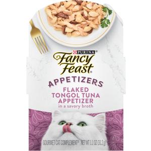 Purina Fancy Feast Appetizers Grain Free Cat Food Flaked Tongol Tuna Appetizer Lickable Cat Food Topper - (Pack of 10) 1.1 oz. Trays, Best By JUL 2027