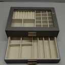 AKOZLIN Jewelry Box with Clear Lid Functional Leather Jewelry Storage Organizer Case 2 Drawers for Women Girls Necklace Ring Bracelet Earring (Dark Grey)